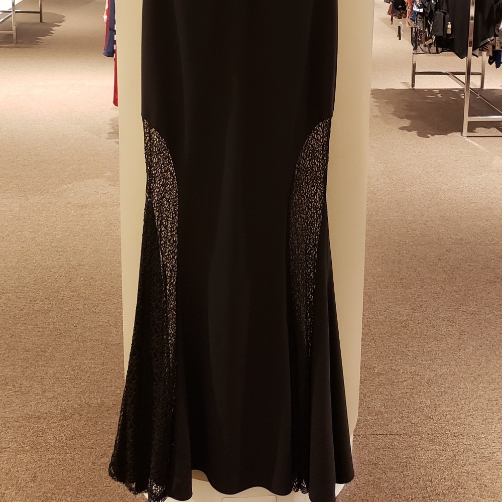 NWT! Aqua Lace-Inset Crepe Gown Black - Picture 3 of 5